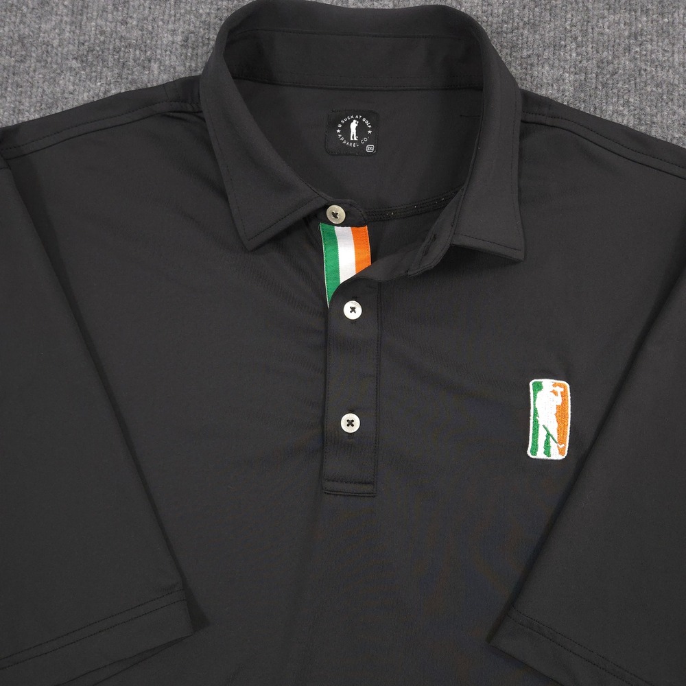 U Suck At Golf Polo Shirt Mens 2XL Black Irish AGT Ireland Flag Trim Performance